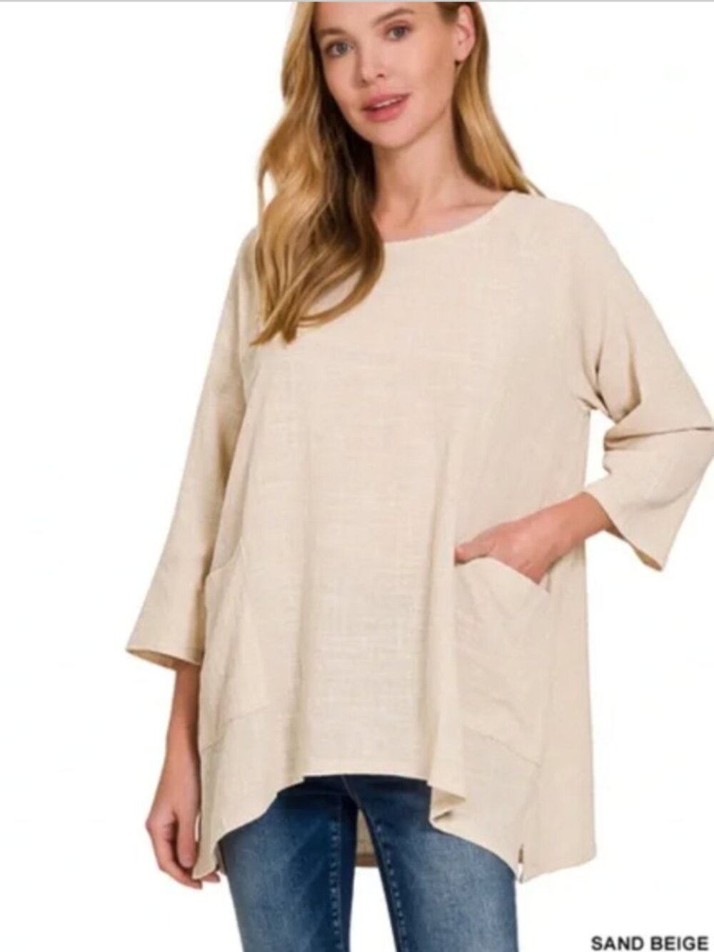 Zenana GAUZE TWO POCKETS HIGHLOW HEM TOP Size XL
